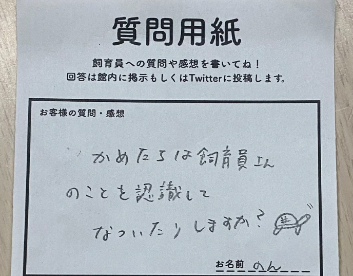 「カメは飼育員になつきますか？」→飼育員の答えに「ちょっと複雑」「ダークな心境が醸し出てる」「面白い回答」